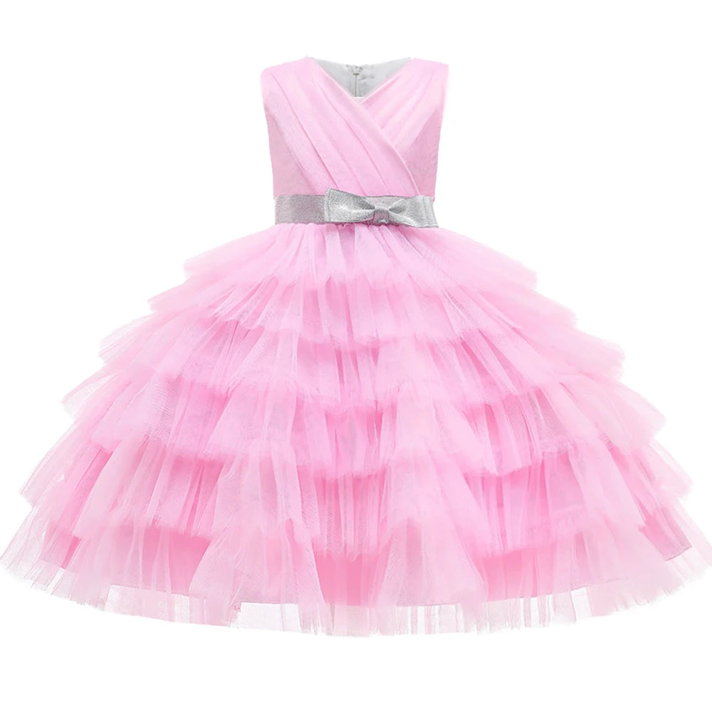 Kids Girl Fluffy Flower Wedding Birthday Party Dresses