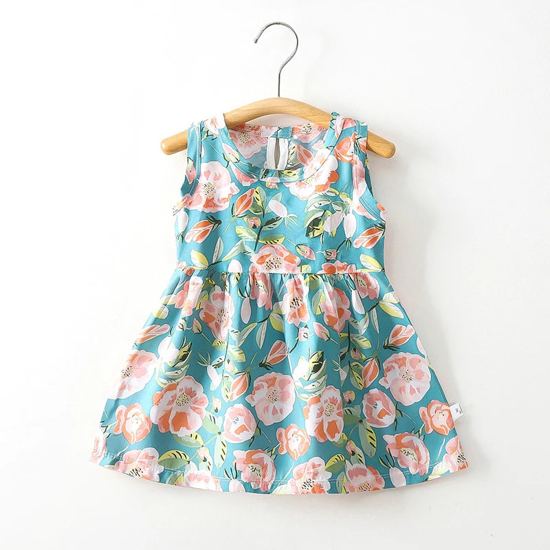 Little Girls Elegant Floral Print Summer Dresses childrensterritory