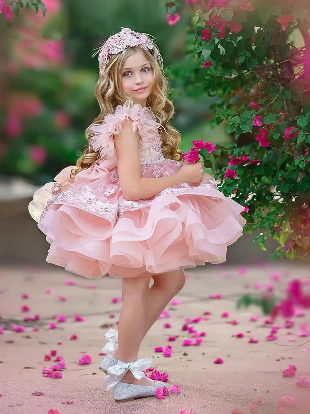 Puffy Tiered Tulle Kids Girls Birthday/Communion Dress