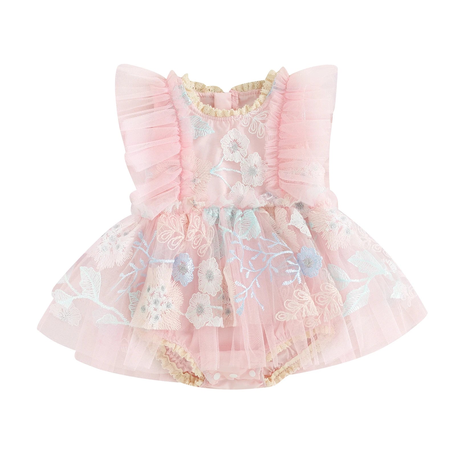 Baby Girl Tulle Floral Embroidery Romper Dress and Headband Set