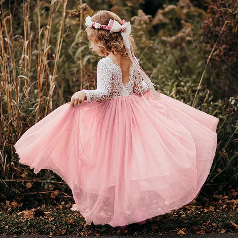 Kids Girls Flower Lace Design Princess Party Dresses for Summer childrensterritory