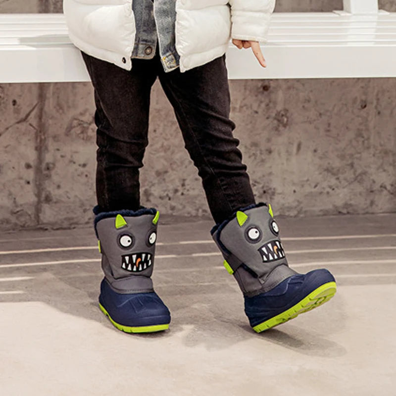 Cartoon Dinosaur Print Kids High Ski Snow Boots childrensterritory