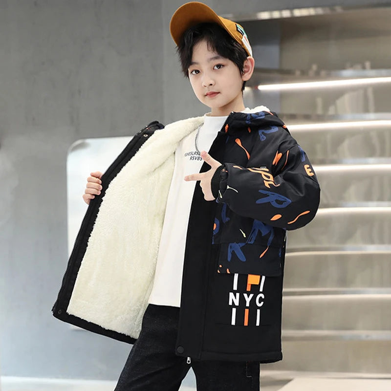 Warm Duck Down Padded Long Winter Snow Jacket for Kids