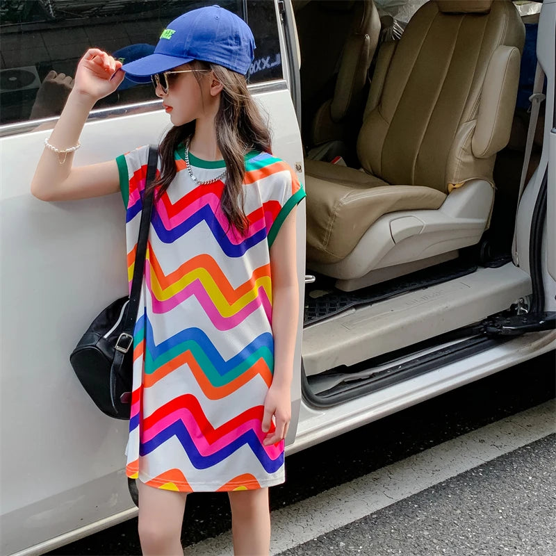 Girls Striped Pattern Party Dress for Summer