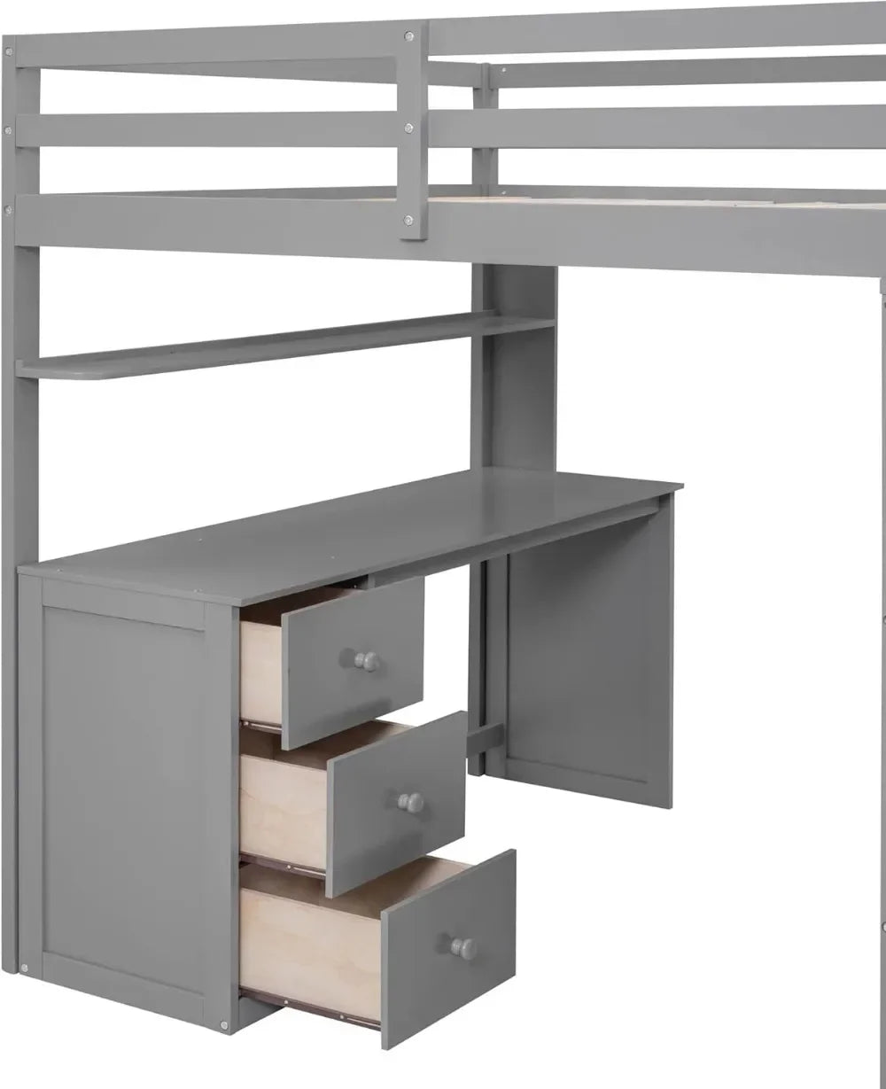 Designer Kids Loft Bed Frame With Storage Drawers