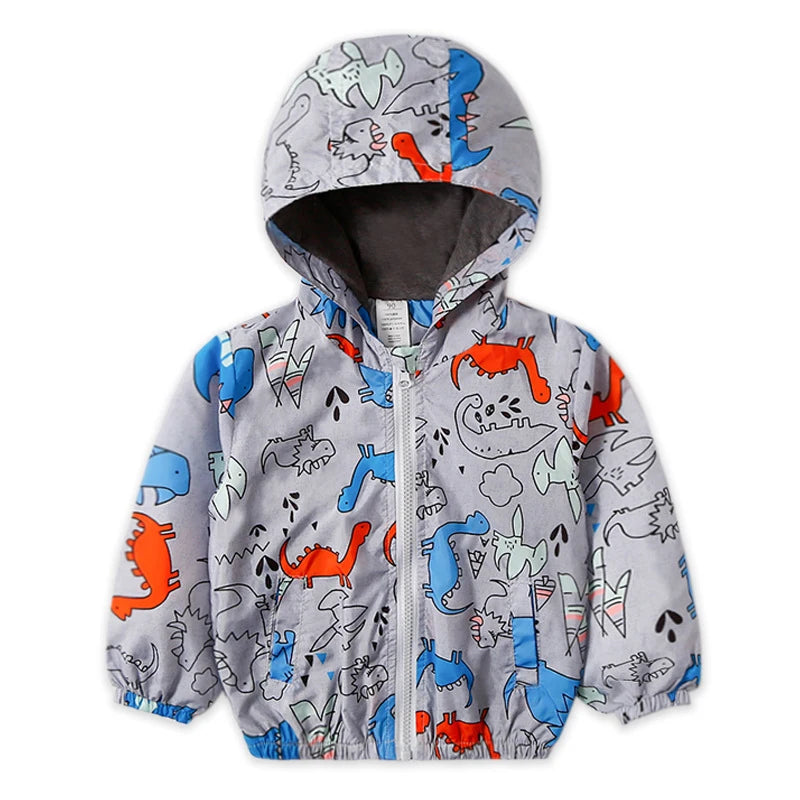 Kids Warm Cartoon Print Hooded Windproof Jackets childrensterritory