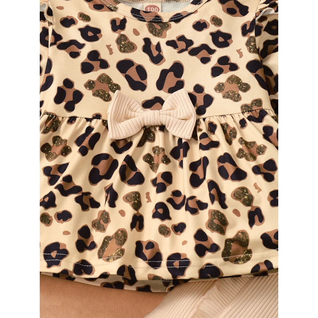Kids Girls Clothes Set/Leopard Print Top + Pants Set