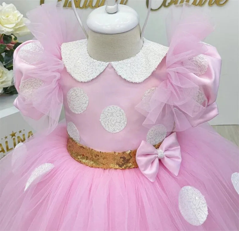 Baby/Kids Girls Wedding Party Dress With Gold Sequin Bow childrensterritory