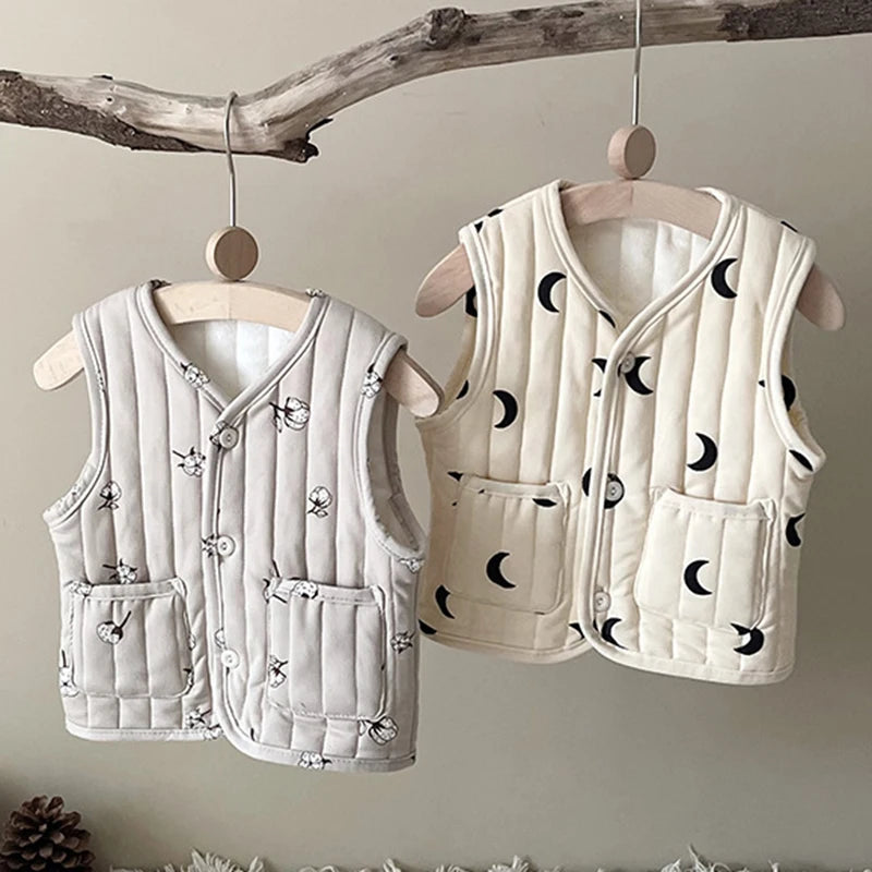 Kids Sleeveless Cotton-padded Printed Warm Coats childrensterritory