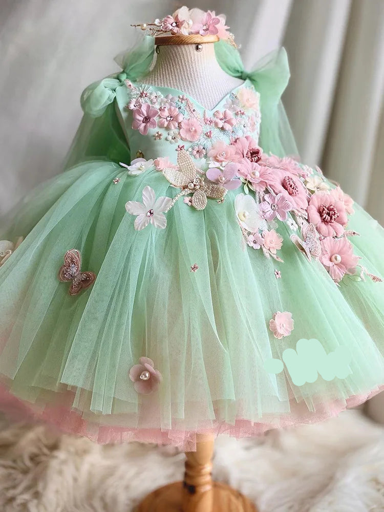 Flower Embroidery Bow-Backed Design Little Girls&