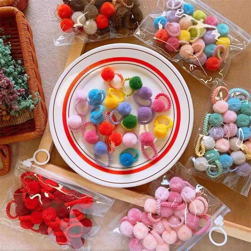 Little Girls 20Pcs Colorful Plush Ball Elastic Hair Bands childrensterritory