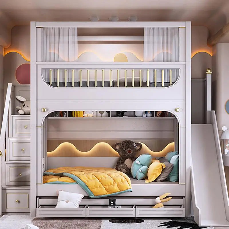 Multifunctional Kids Bunk Bed with Safety Fence and Storage childrensterritory