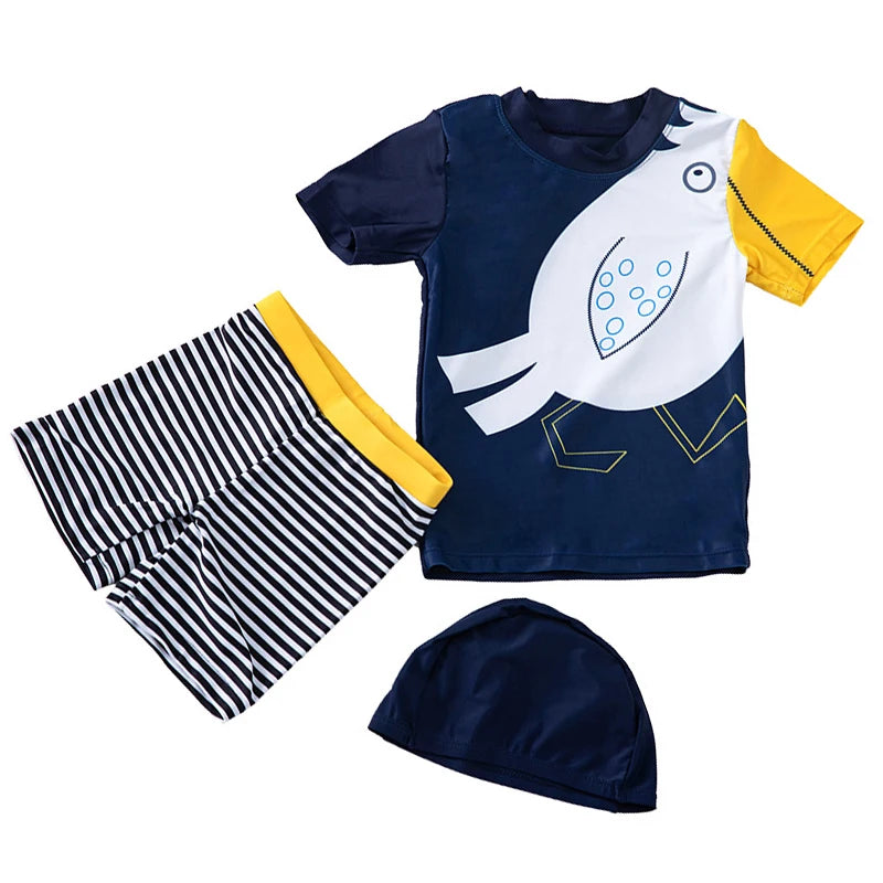 3pc Baby/Kids Boys Sun Protection Swimwear With Hat