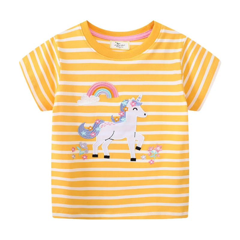 Kids Girls Cartoon Unicorns Design Summer Cotton Tees