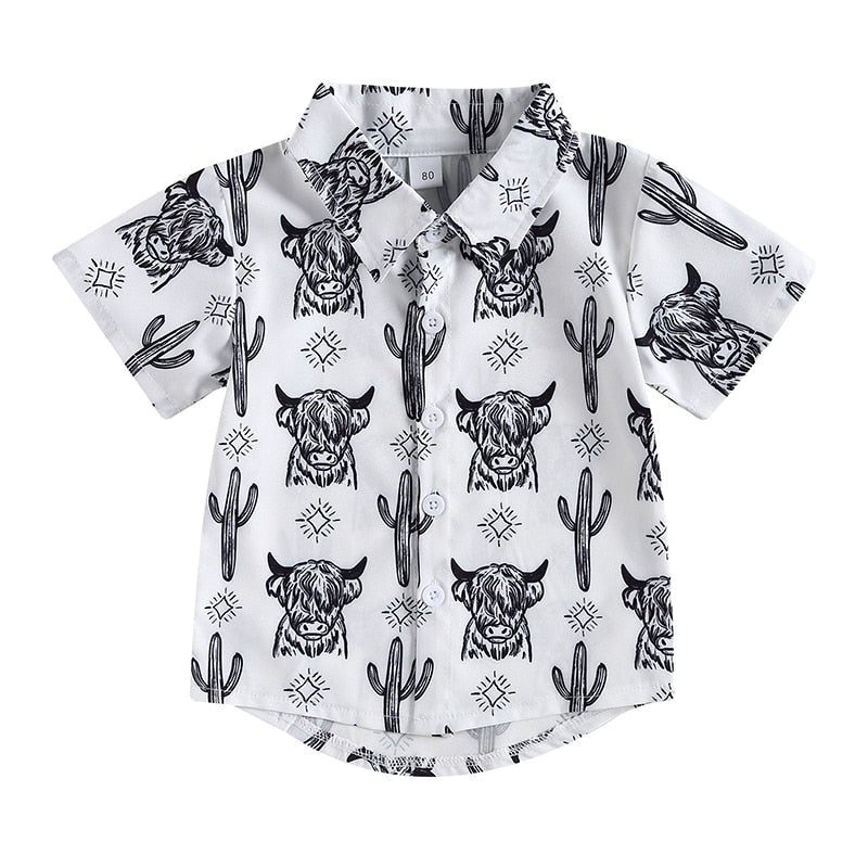 Lapel Bull Print Toddler Boys Loose Casual Shirt childrensterritory
