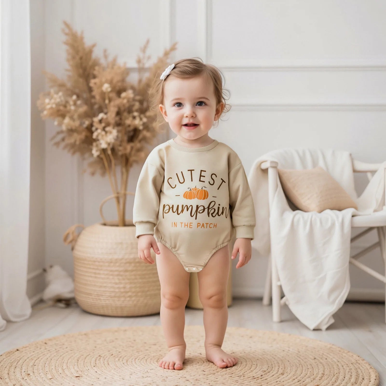 Letter and Pumpkin Print Baby Unisex Halloween Bodysuit