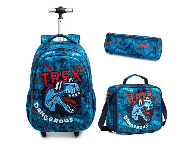 Printed 3pcs Kids School Bags On Wheels for Boys and Girls
