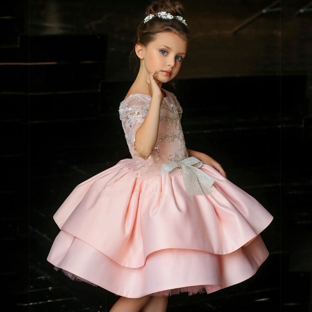 Baby/Kid Girl Glitter Lace and Half Sleeve First Communion Dress childrensterritory