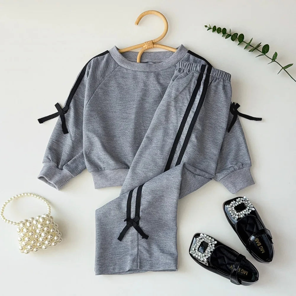 Kids Casual Bow Decoration Two-piece Casual Wear Clothing Set childrensterritory