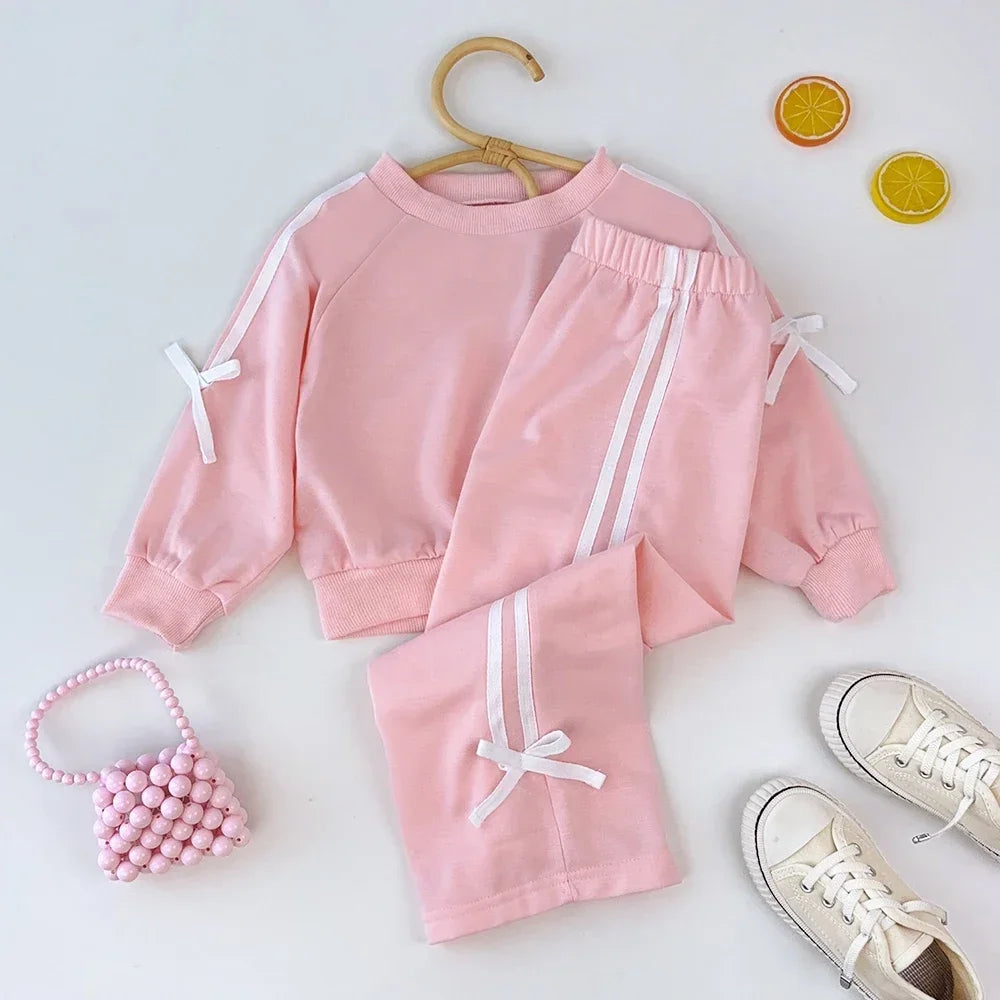 Kids Casual Bow Decoration Two-piece Casual Wear Clothing Set childrensterritory