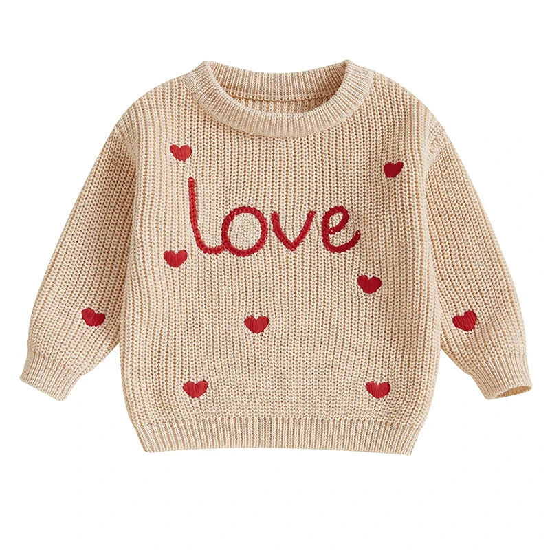 Baby Girl Heart Print Crew Neck Knitted Sweaters childrensterritory