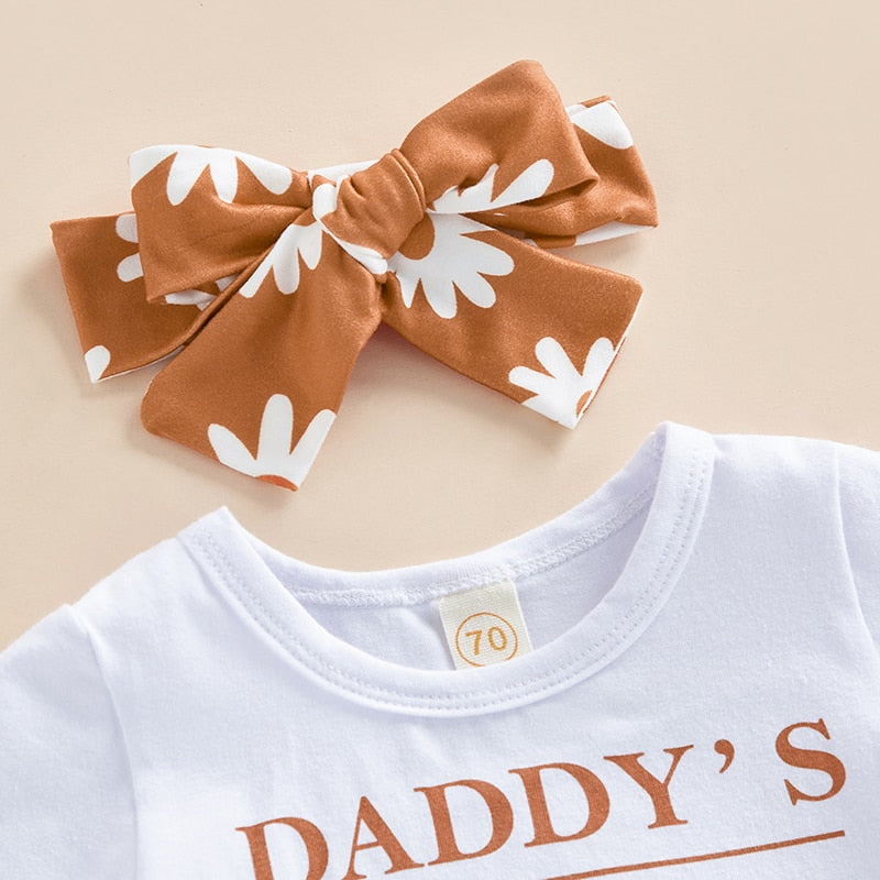 Baby Girl Letter Printed T-shirt with Flower Shorts and Hairband childrensterritory