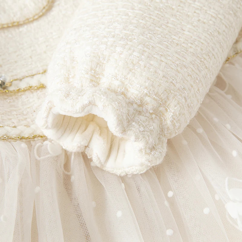Kids Girls Elegant Warm Princess Party Dress with Small Bag childrensterritory