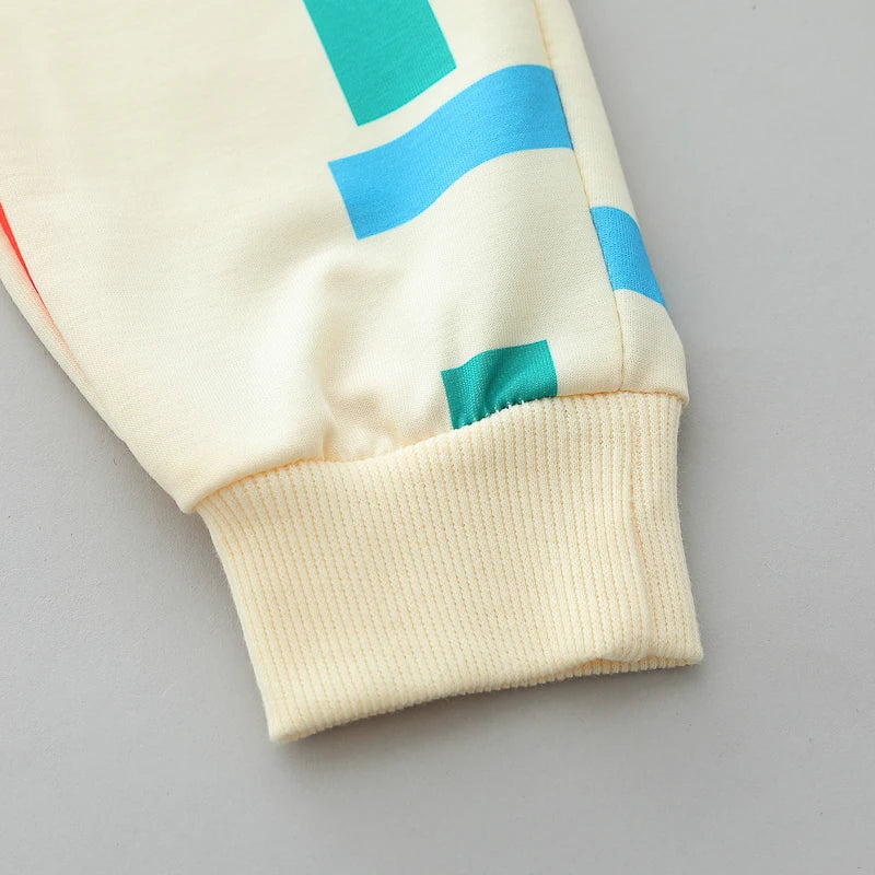 Color Stripe Print Long Sleeve Pullover and Pants Set for Infant childrensterritory