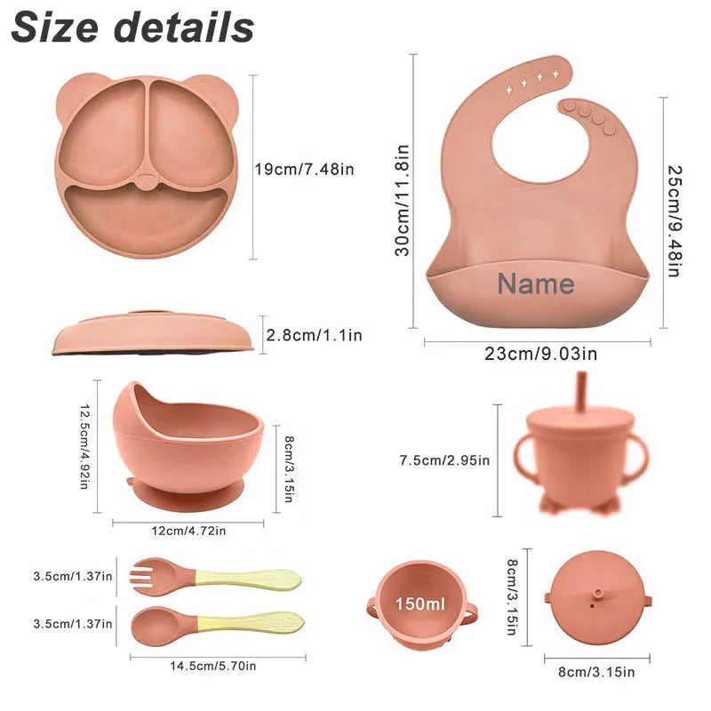 Personalized 6Pcs Toddler Feeding Suction Bowl Silicone Plates Set childrensterritory