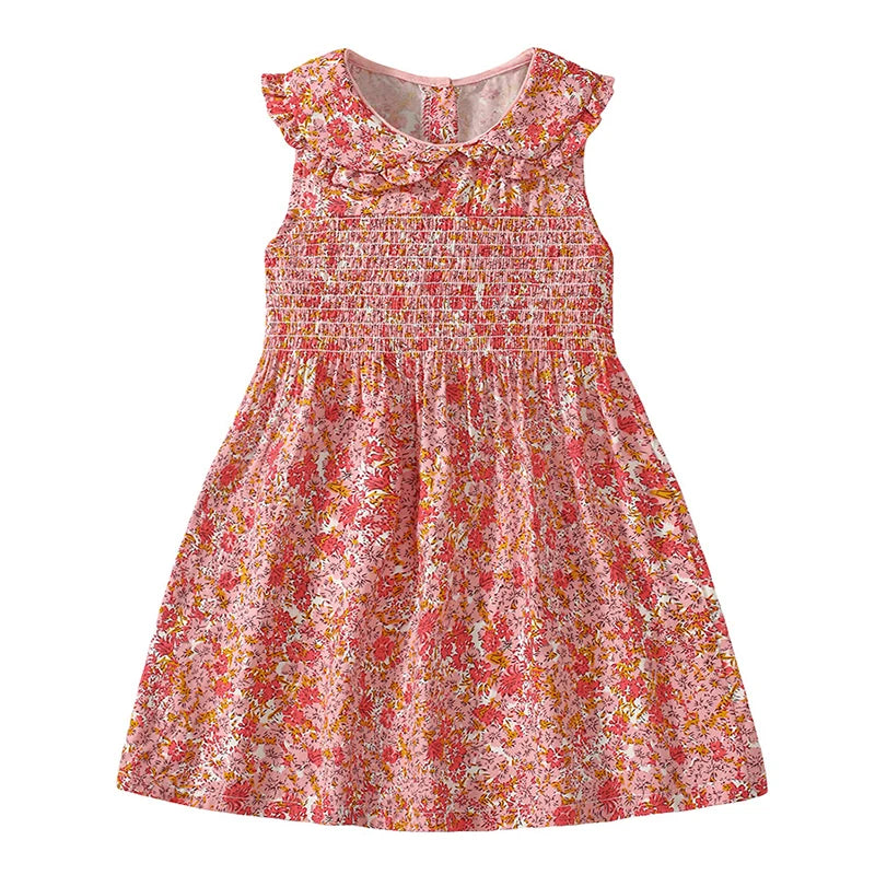 Collar Design Flower Print Summer Dresses for Girls childrensterritory