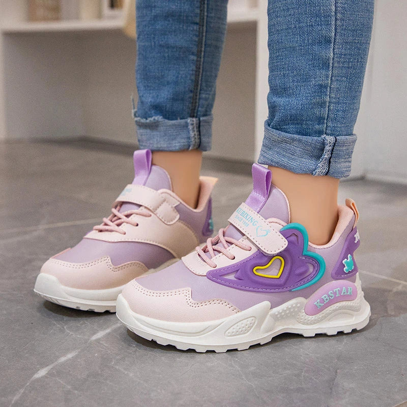 Heart-shaped Breathable Mesh Kids Girls Pink Sports Shoes