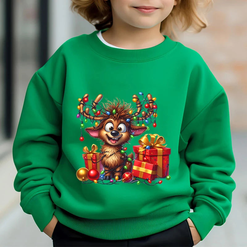 Boys & Girls Elk Deer Print Christmas Sweatshirts childrensterritory