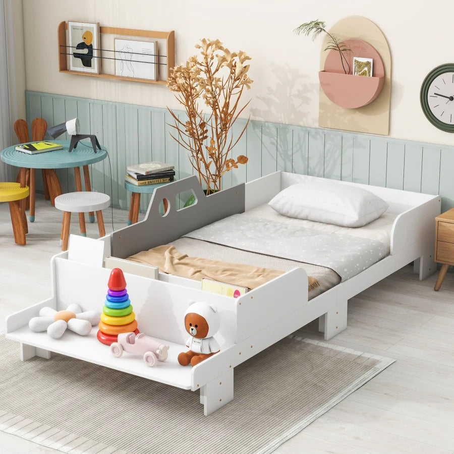 Stylish Car-Shaped Twin Bed with Bench for Kids childrensterritory