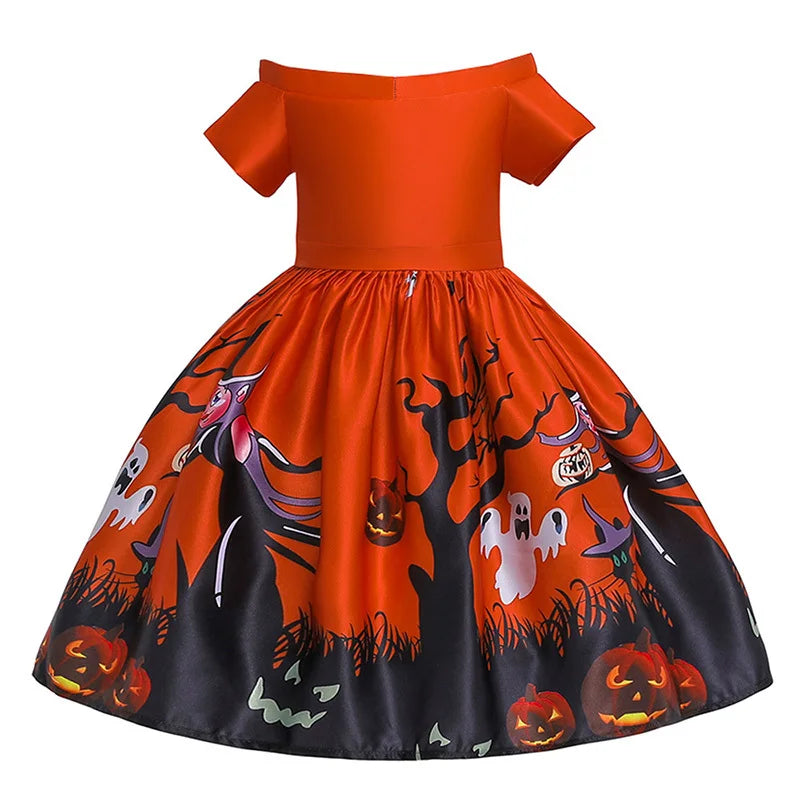 Vampire Pumpkin Print Halloween Costume for Kids Girls