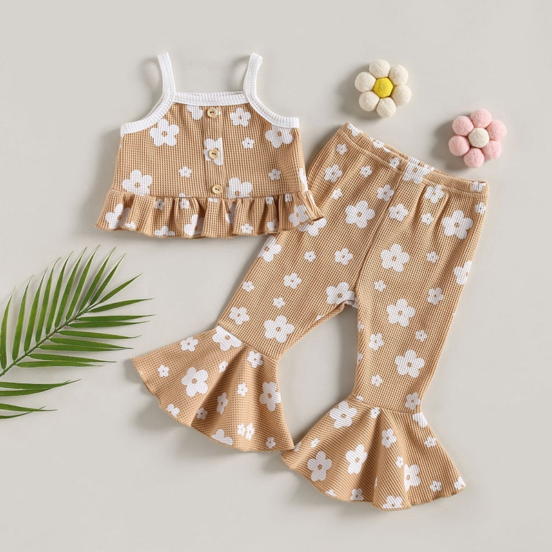 Kids Girls Floral Print Sleeveless 2Pcs Summer Outfit Set childrensterritory