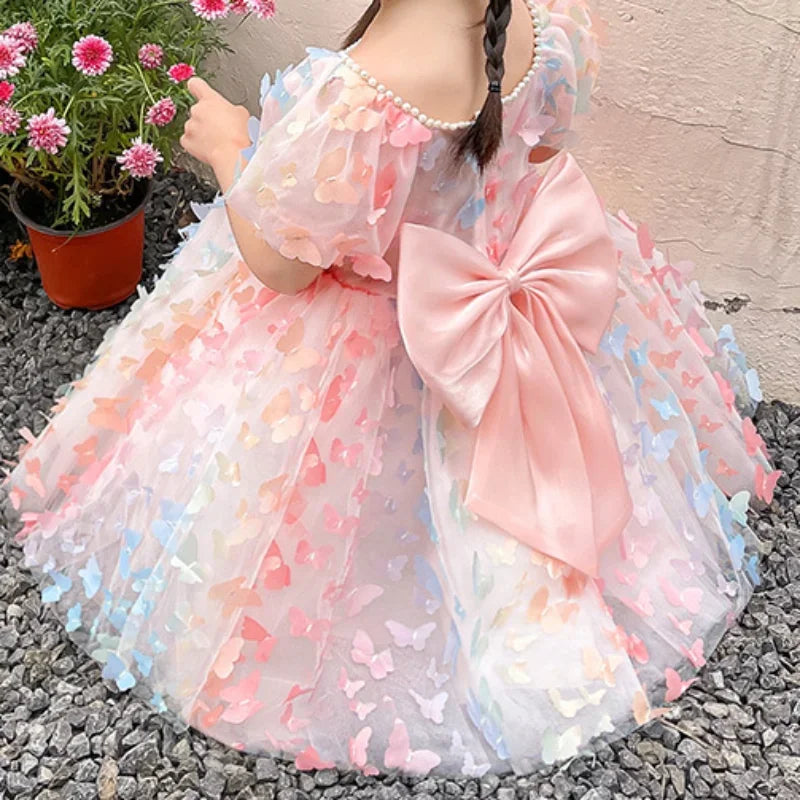 Kids Girl Elegant Butterfly Design Colorful Birthday Party Dress