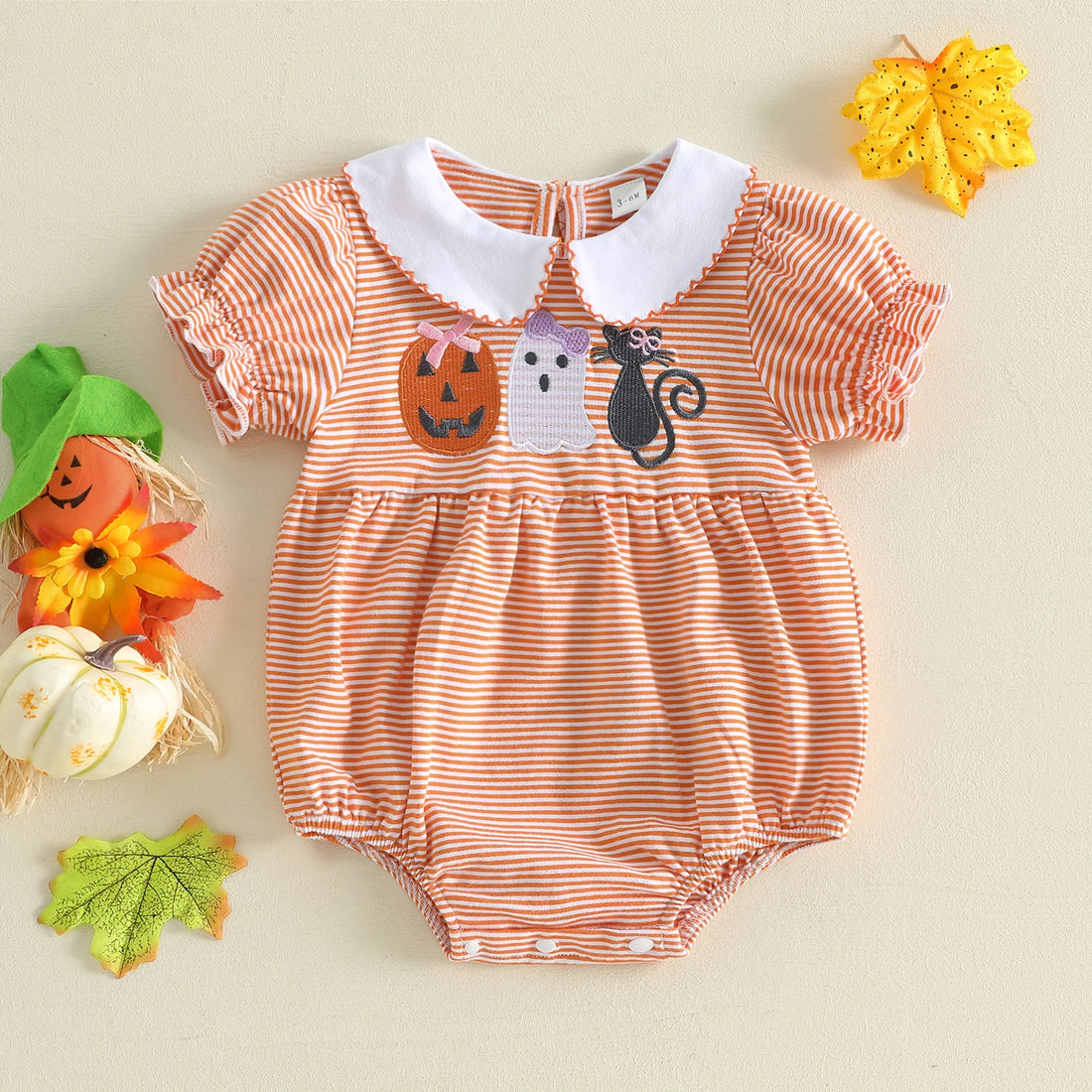 Baby Girl Doll Collar Striped Romper for Halloween