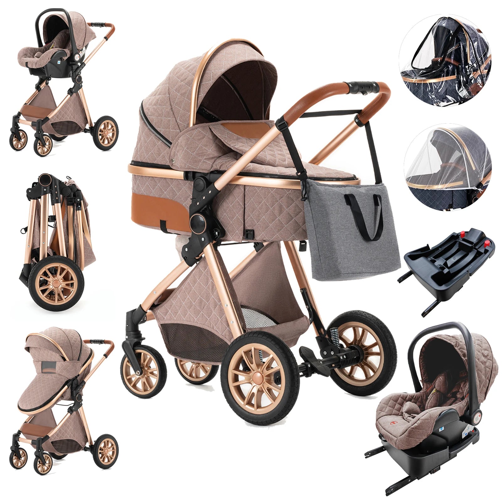 3 in 1 Portable High Landscape Luxury Baby Stroller