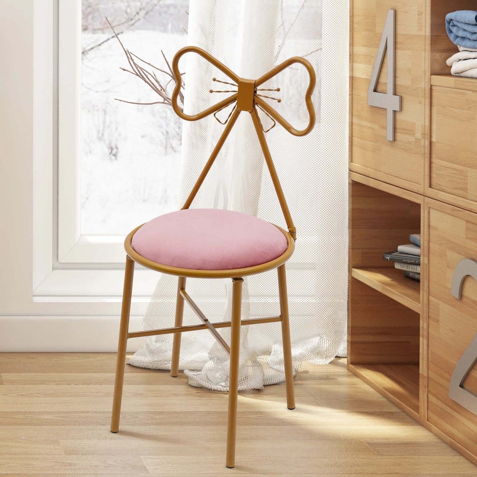 Metal Frame Butterfly Bow Design Modern Makeup Chair childrensterritory