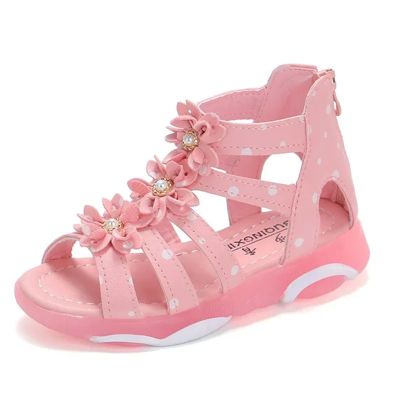 Kids Girls Roman Style Dots and Pearl Beading Sandals