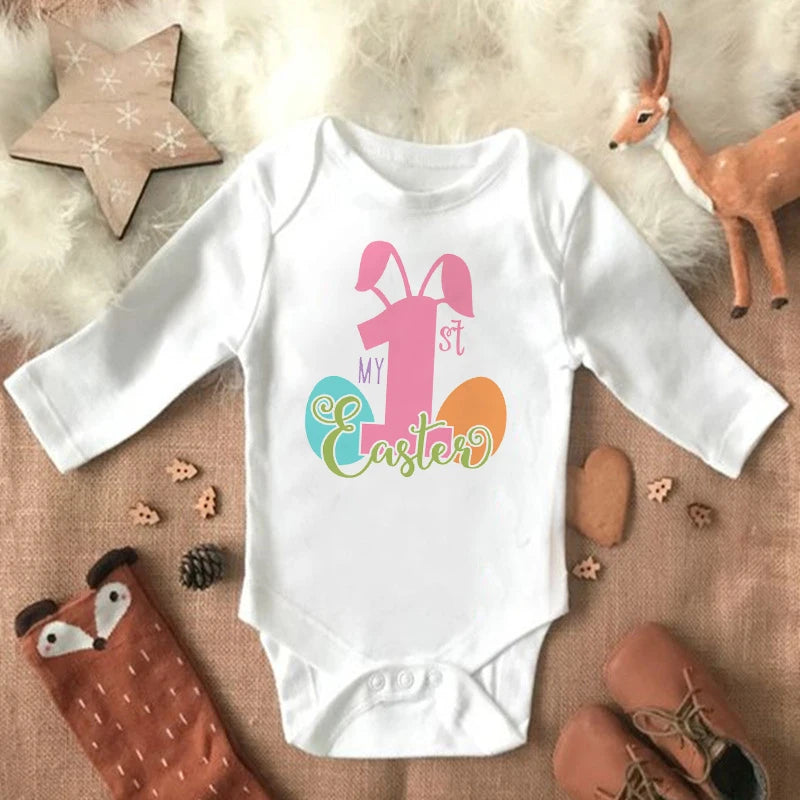 "My 1st Easter" Latter Print Baby Long Sleeve Easter Bodysuit childrensterritory