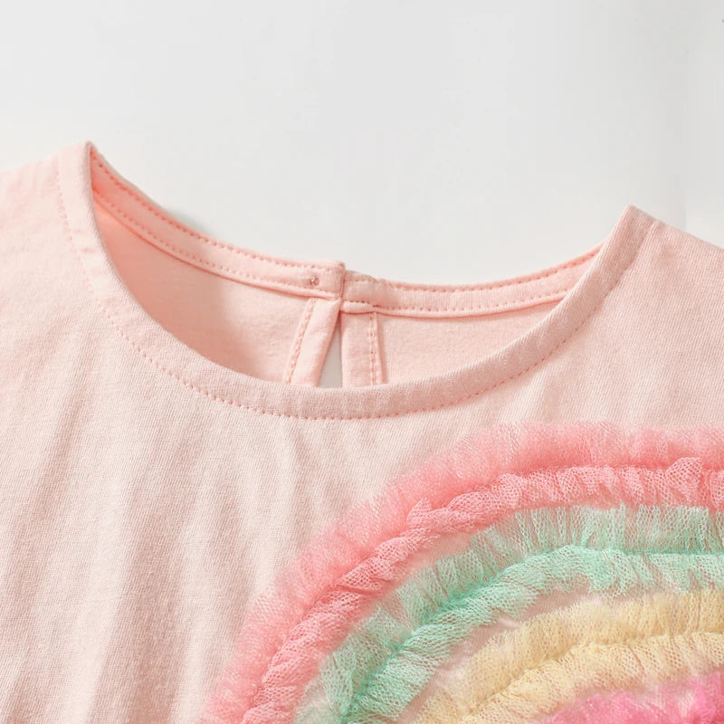 Short-Sleeves Rainbow Print Summer Dresses for Girls childrensterritory