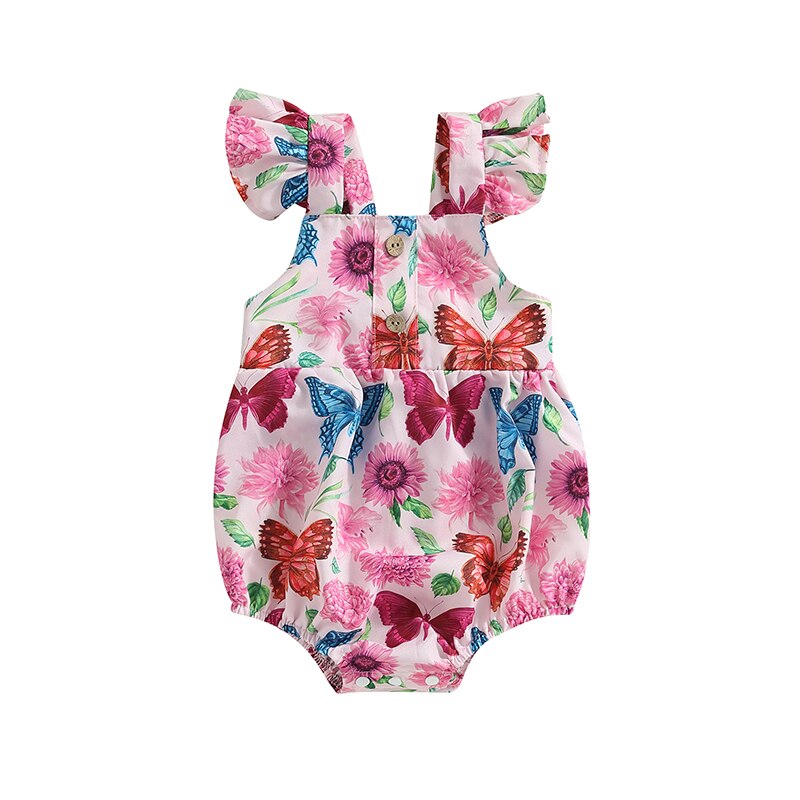 Butterfly Flower Print Baby Girls Summer Bodysuit childrensterritory