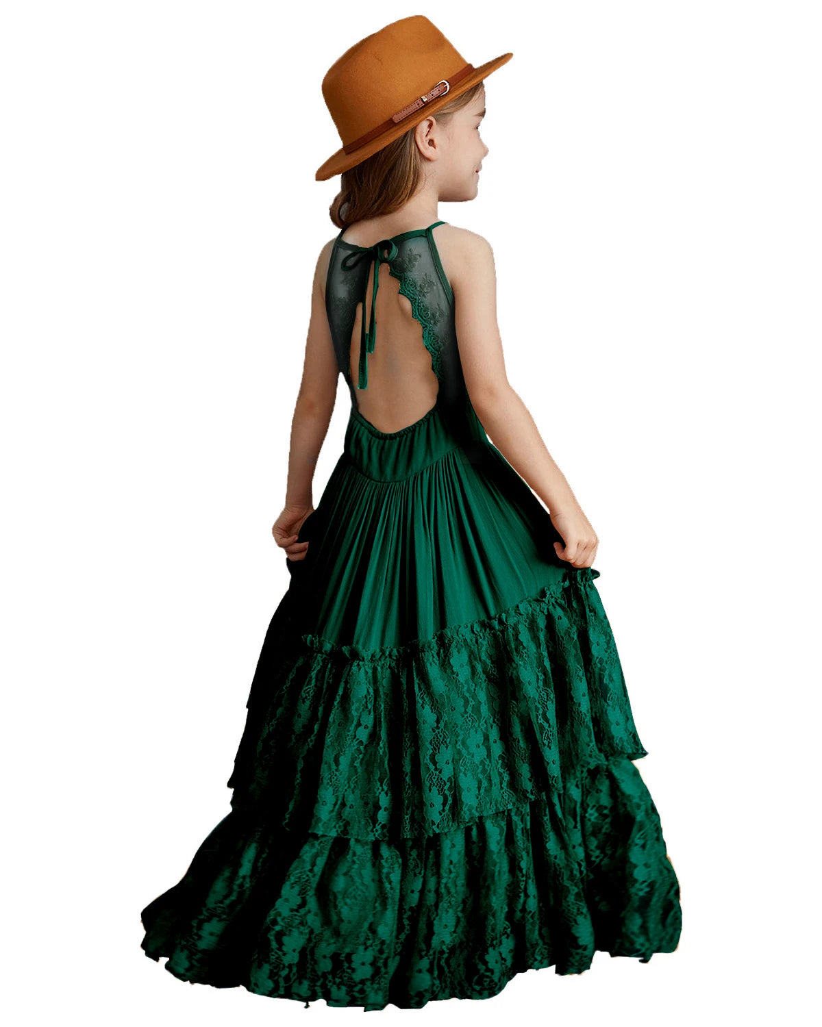 Girls Bohemia Lace Design Backless Chiffon Long Dresses childrensterritory