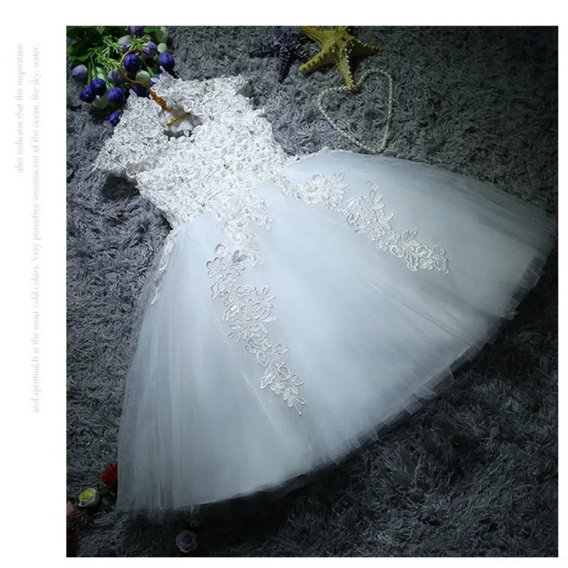 Kids Girls Pearls/Beads Decorated Christening Dresses