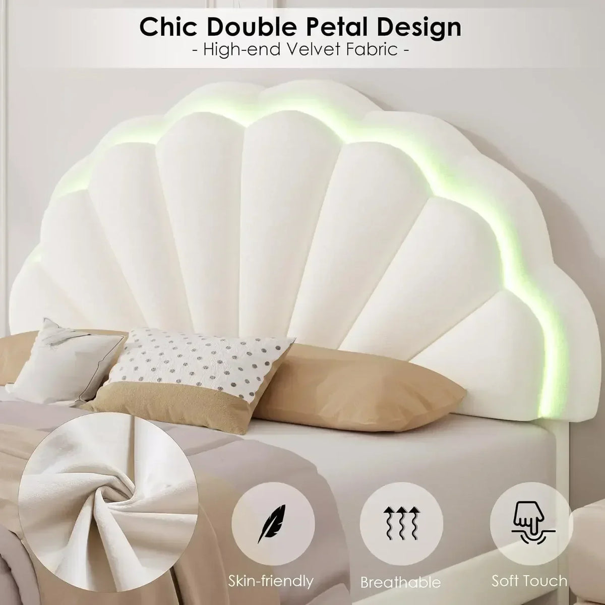 Modern Upholstered Princess Bed With LED Lights