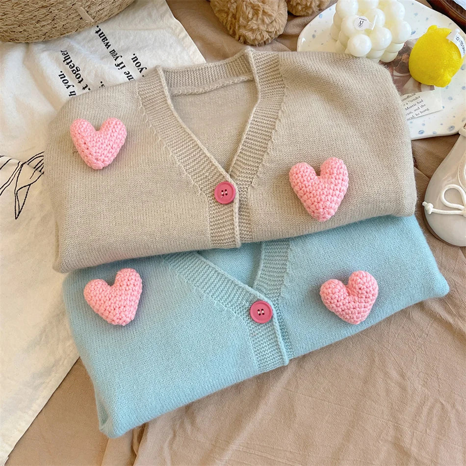 Girls’ Long-Sleeved Soft Winter Sweater with Heart Design