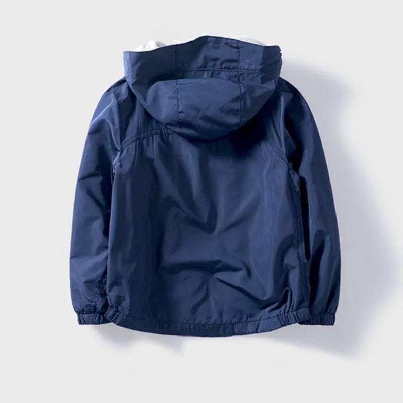 Kids Boys Solid Color Windproof Hooded Jacket childrensterritory