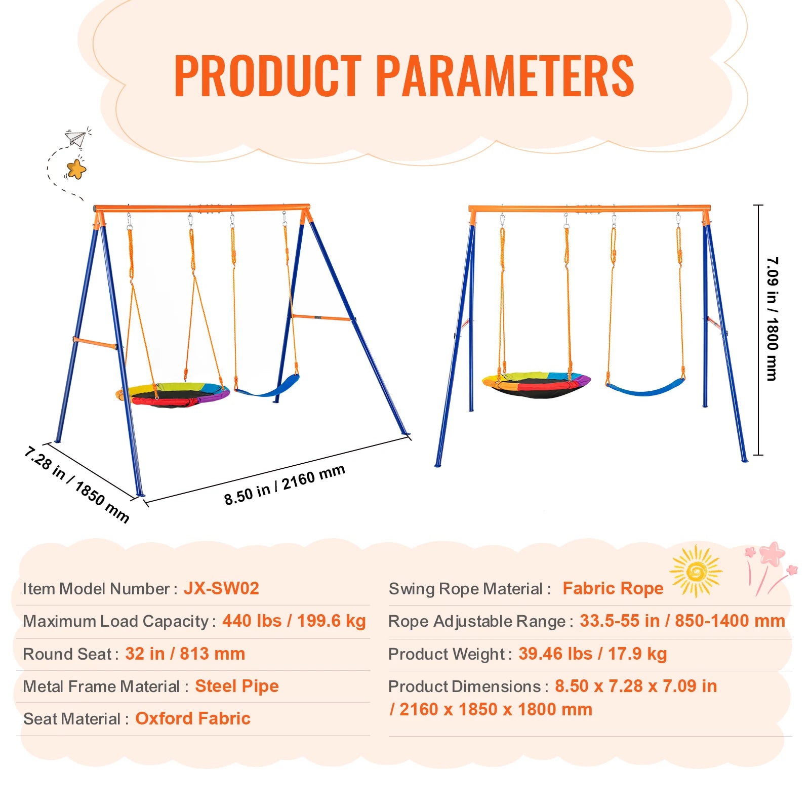 Outdoor Swing Set with 1 Saucer Swing Seat for Kids childrensterritory