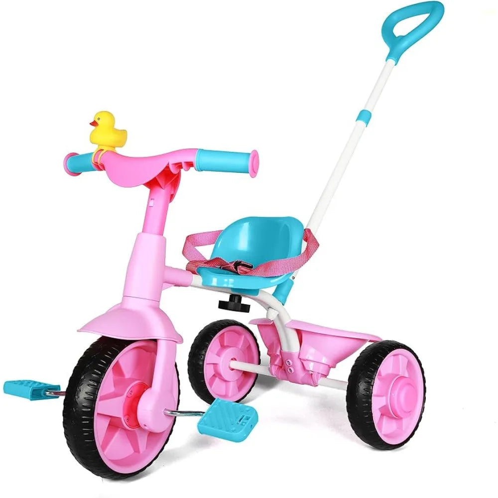 2 in 1 Kids Tricycles with Push Handle and Duck Bell childrensterritory